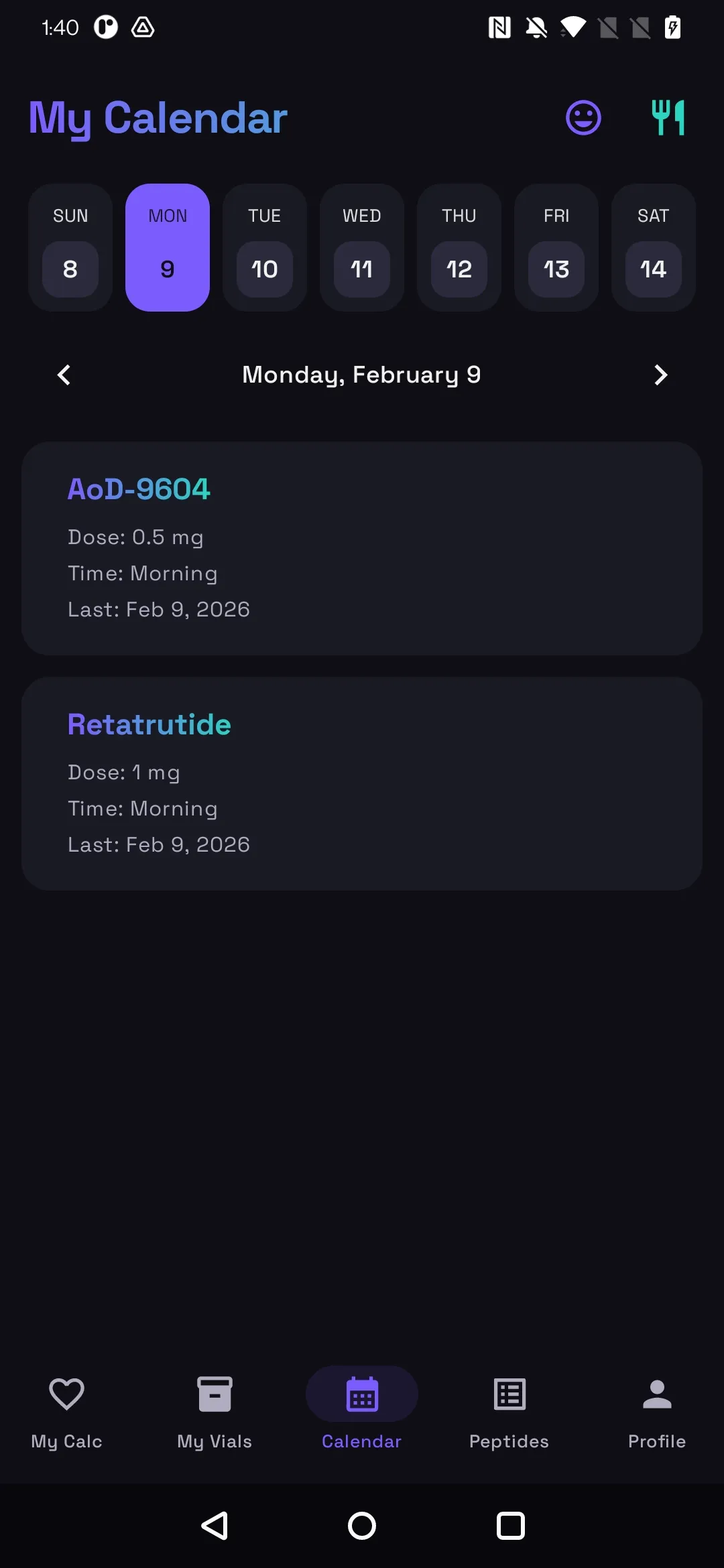 View your full dosing schedule at a glance