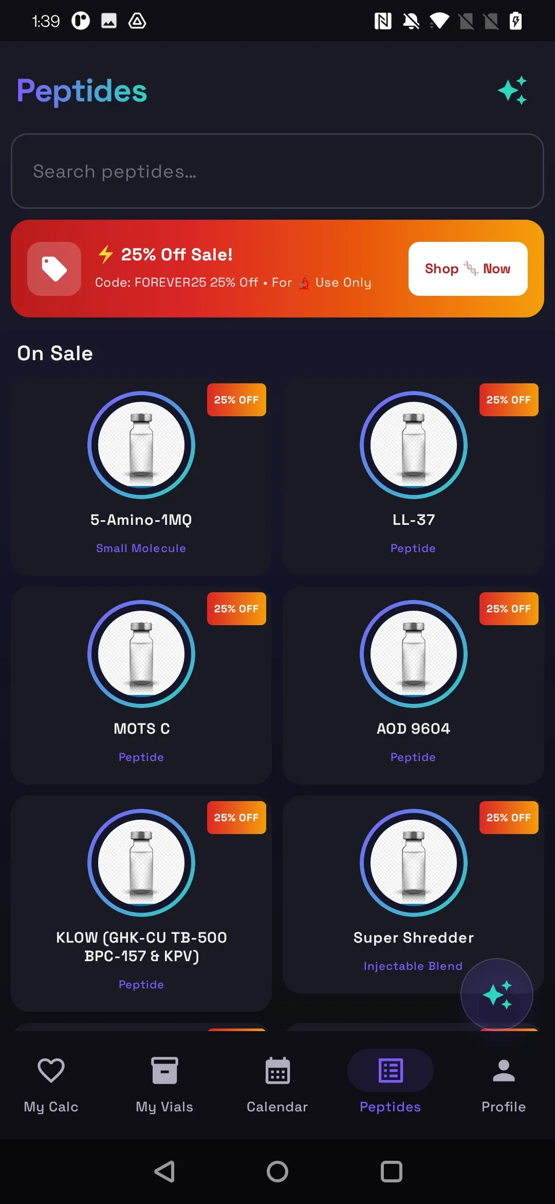 Browse peptides with vendor integrations and exclusive deals