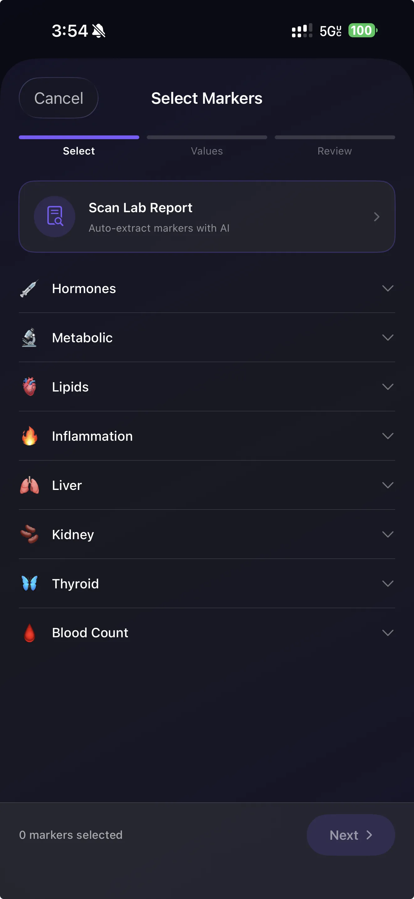 Log lab results with AI-powered report scanning